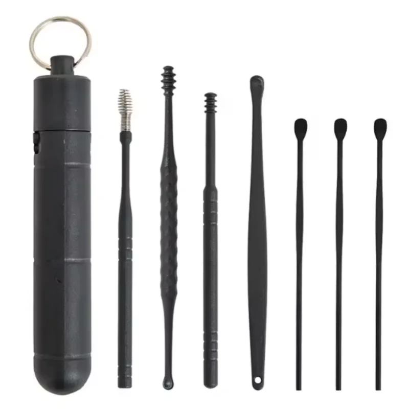 7PCS Ear Cleaner Earwax Removal Tool ABS Earpick Curette Reusable Ear Cleaning Wax Remover Spring Spoon Ear Pick Cleanser Care