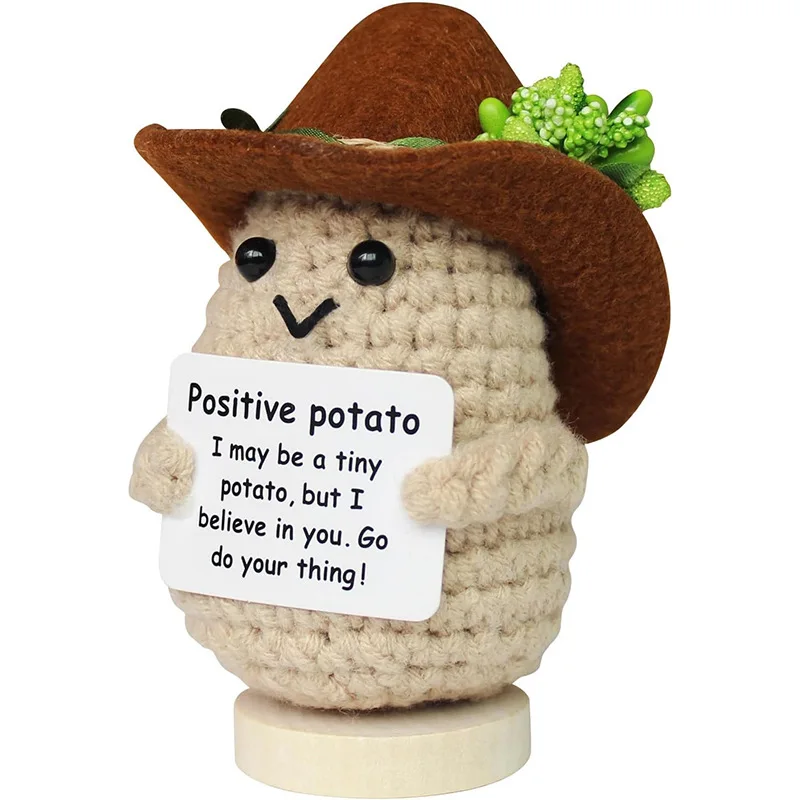 1 Pc Creative Potato Weaving Finished Product - Positive Energy Signboard Inspirational Handmade Crocheted Decorative Piece