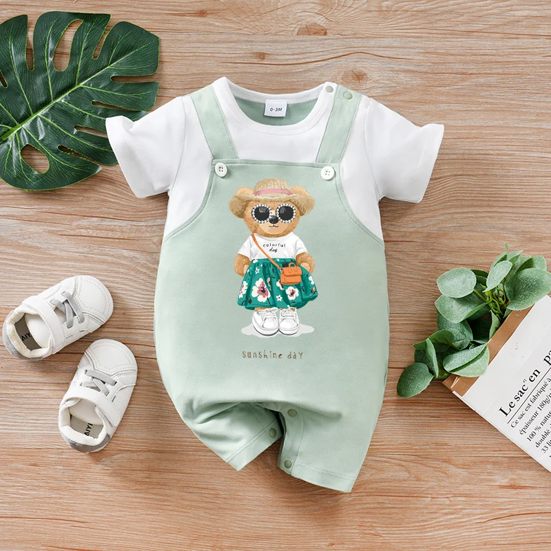 

Летний комбинезон из двух предметов с круглым воротником и короткими рукавами для новорожденных мальчиков