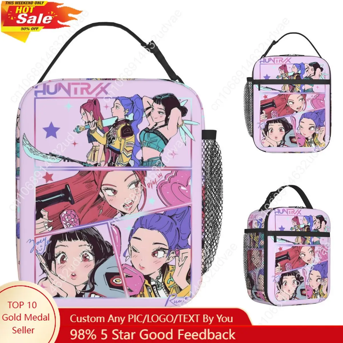

Huntrix Girlgroup K-Pop Group Demon Hunters Lunch Bag Cute Lunch Box For Child Office Portable Cooler Bag Oxford Tote Food Bags