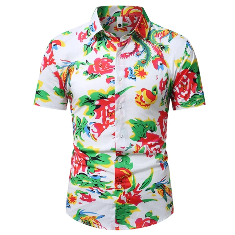 

6XL Chinese Style Man Dongbei Floral Shirts Vintage Short Sleeve Cotton Clothes 100% Camisa Estampada Hombre Mens Dress Shirt