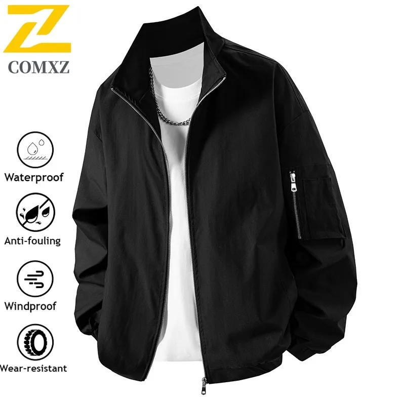 

COMXZ Мужская однотонная бейсбольная куртка-бомбер на весну и осень с воротником-стойкой, повседневная облегающая легкая верхняя одежда, уличное пальто