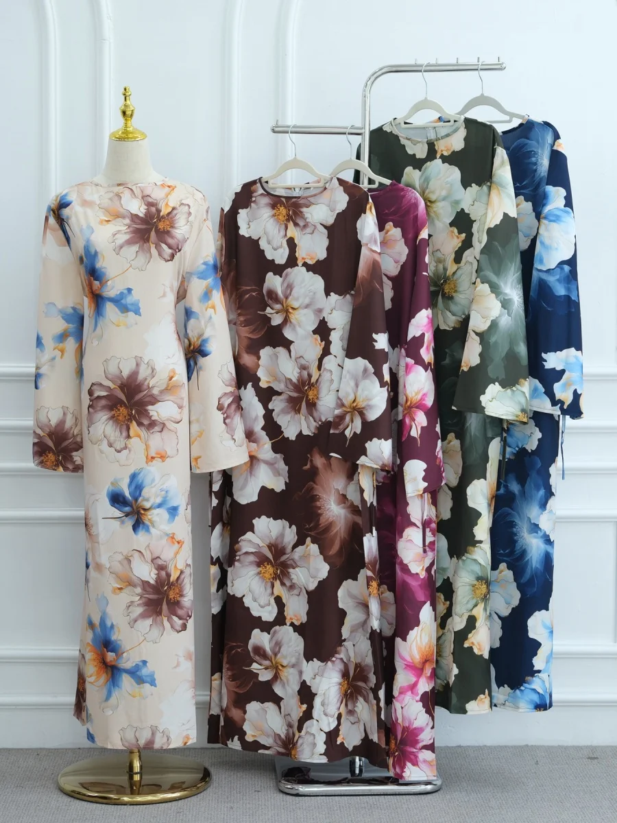 Donne musulmane Medio Oriente Lusso Dubai Stampa floreale Abaya Abito lungo Modesto Caftano Ramadan Robe Femme Abbigliamento islamico kebaya