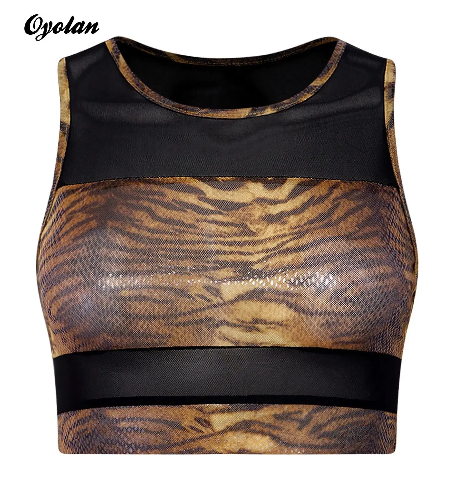 Women Sleeveless Cropped Vest Camisole Snakeskin Sheer Mesh Crop Top for Rave Party Club Carnival Vacation Beach Yoga Fitness