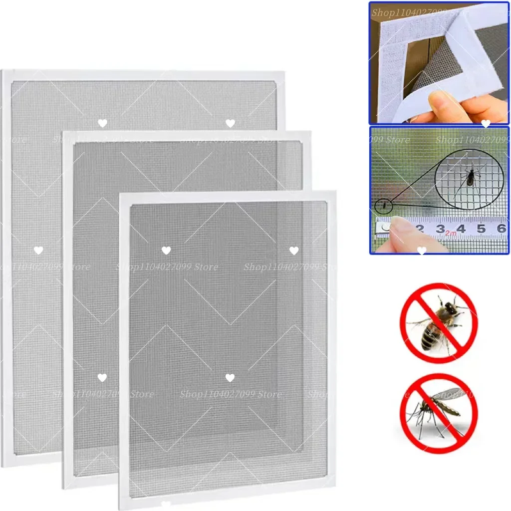 Customized size Screen Windows No Drilling Mosquito Net White Mesh Air Tulle Reusable with Velcro Anti insect fly Curtains