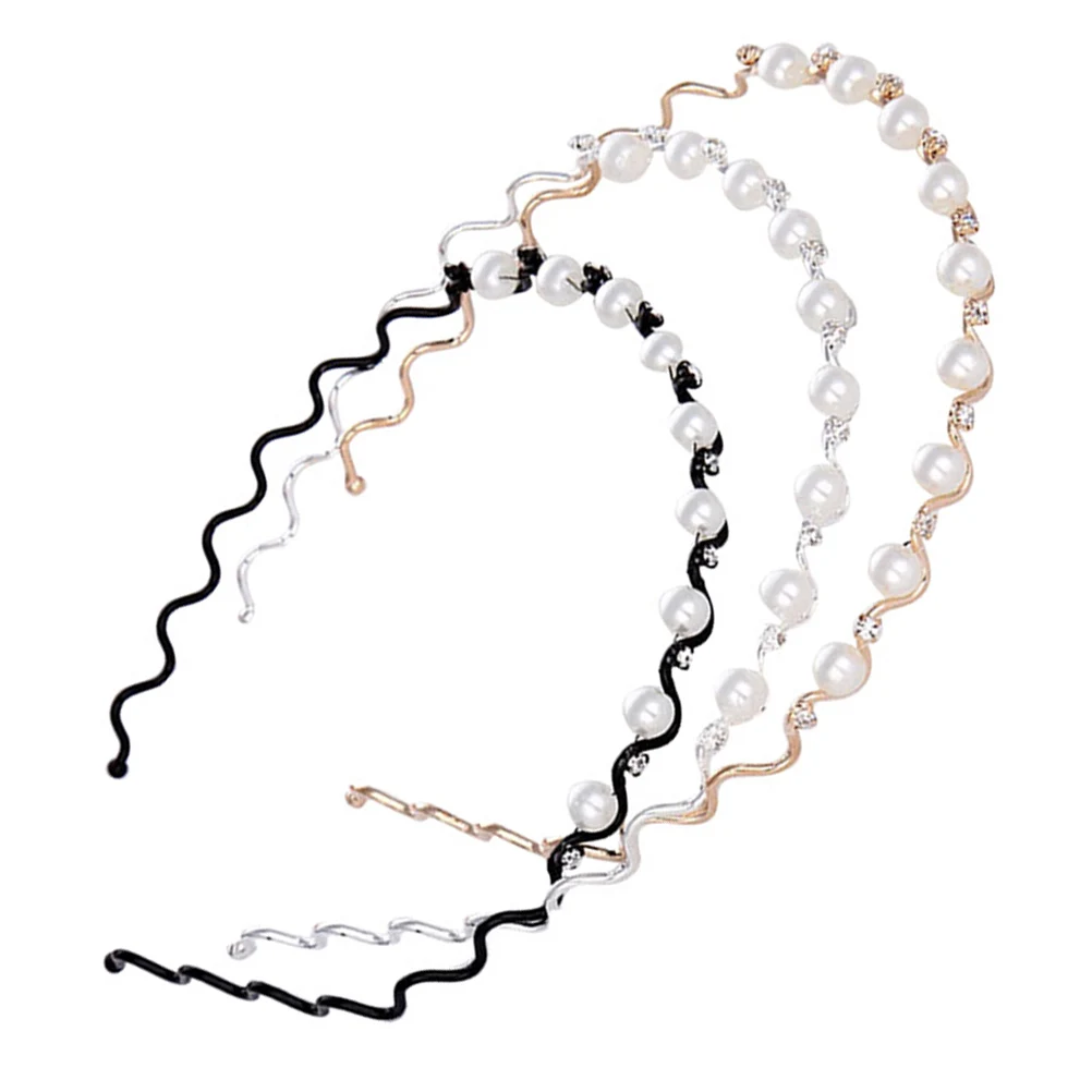 

3pcs Pearl Headband Wavy Hair Products Women Diamond Bridesmaid Rhinestone Hair Band Girls Wedding Party Prom Accessories