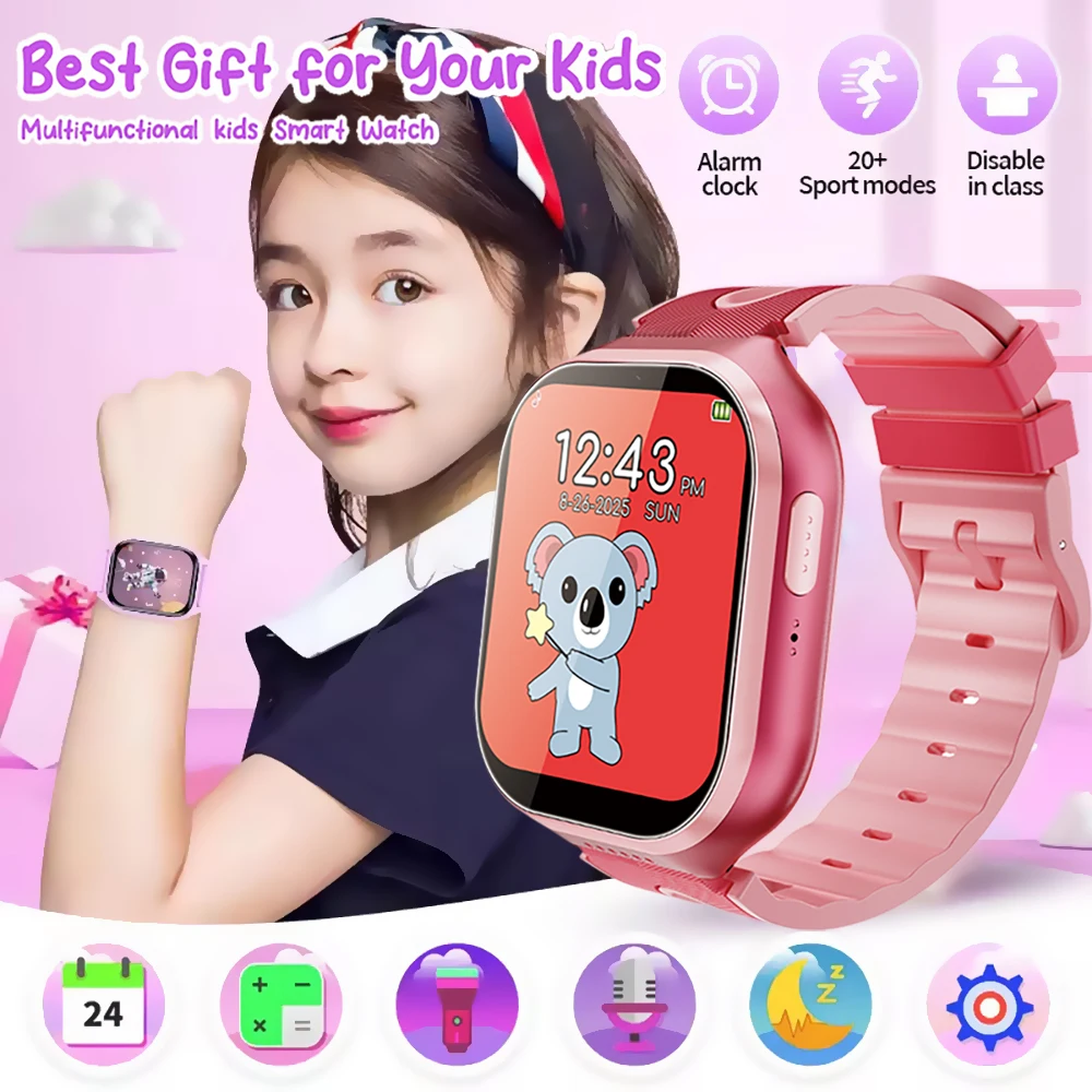 

Детские игровые смарт-часы с HD-экраном 1,83 дюйма, камерой, 22 интересными играми, монитором сна, будильником, калькулятором. Подарок для детей. ‎ HT30