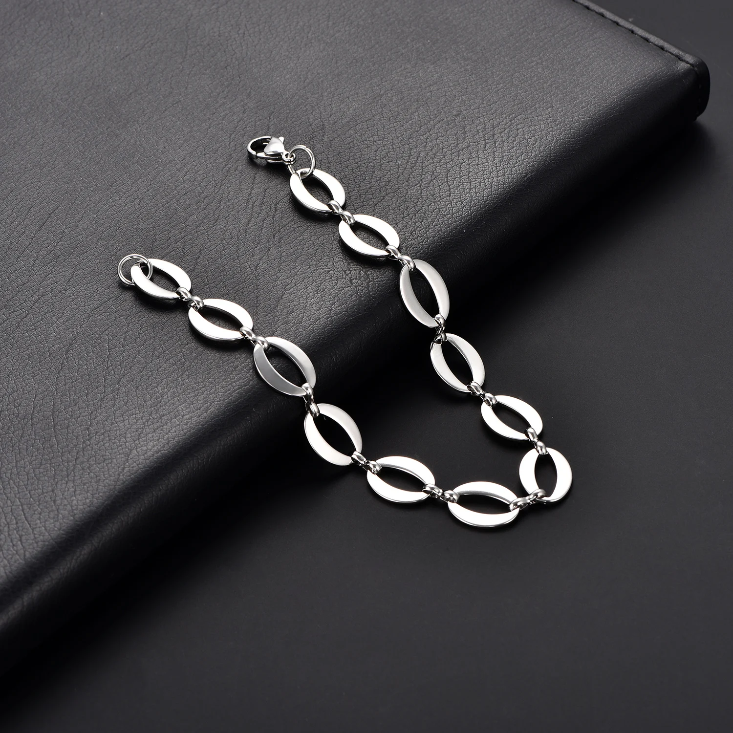 Ovale Form Runde Handkette Edelstahl Armband Fußkettchen Kubanische Gliederkette Damen Herren Metallschmuck Zubehör – Detail 2
