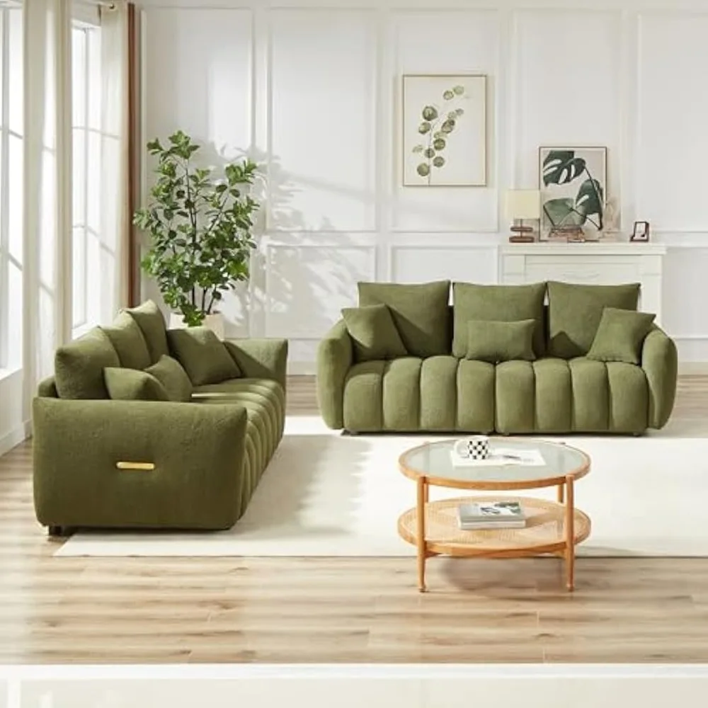 3 Seater + 3 Seater Combo Sofa Modern Living Room Sofa, Teddy Sofa, Wooden Frame, 6 Cushions, Apartment Sofa Furniture  Couch