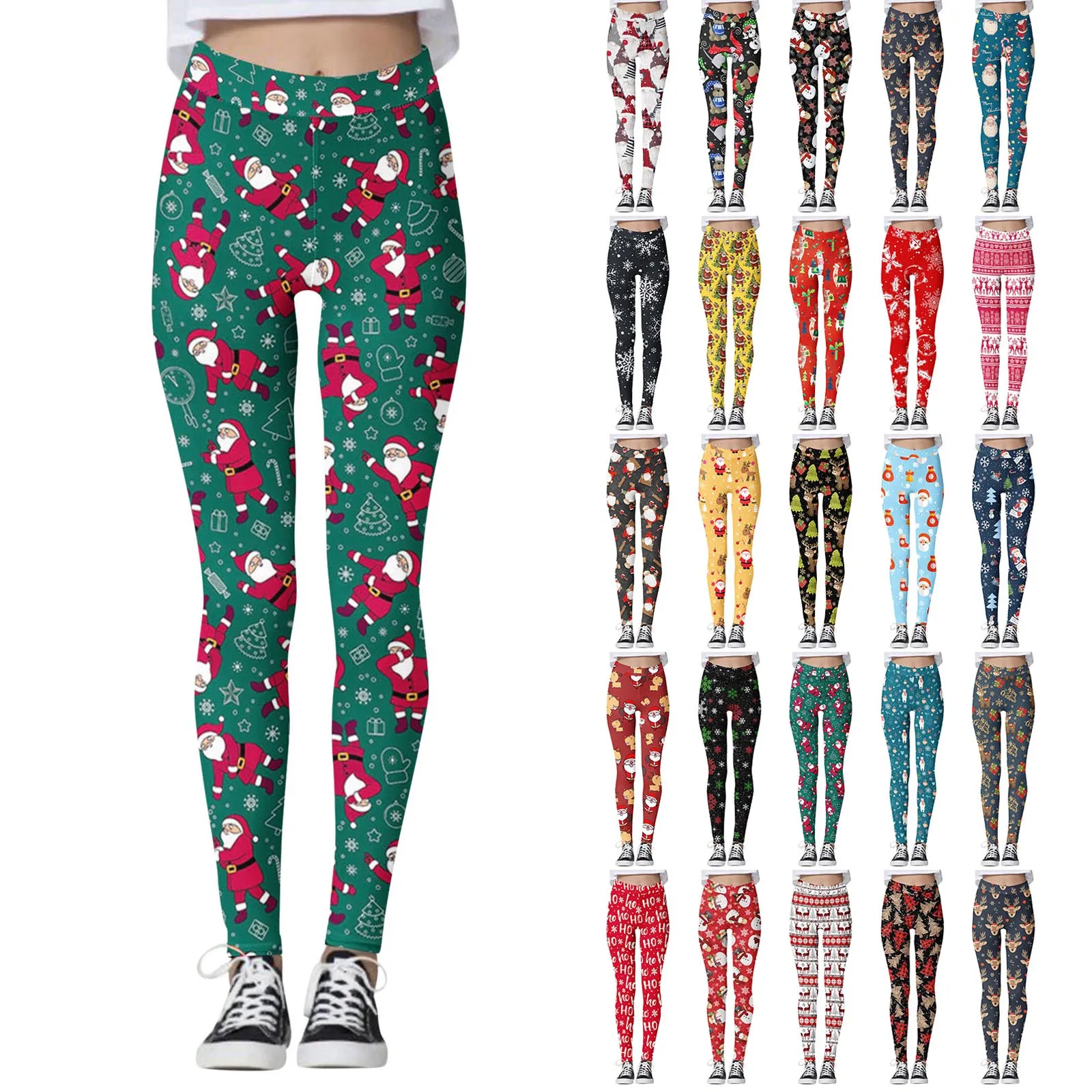 

2024 Christmas Women's Winter Yoga Leggings Pants With Xmas Santa Printed Pattern Fashionable Casual Tight Fitting Leggings