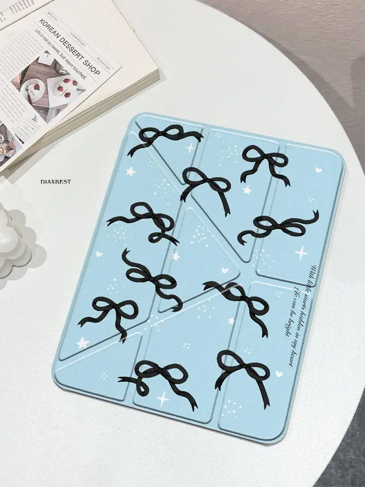 Korean Blue Bow Case For iPad Pro 11 13in 2025 iPad Pro 12.9in Air7 10th 11th M4 M5 Y-Shaped Folding Rotate Protective Cover Y2K
