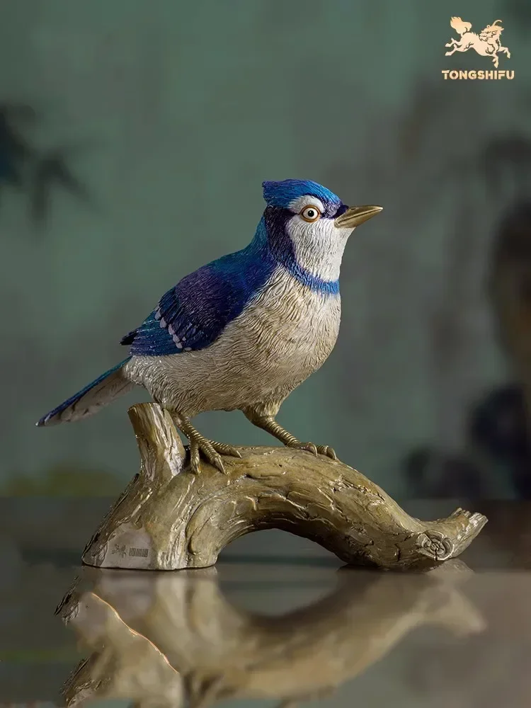 Copper Handicrafts Animal Figurine Crowned Blue Crow Statue Brass Animal Sculptures Birds Collection Home Room Decoration Gifts