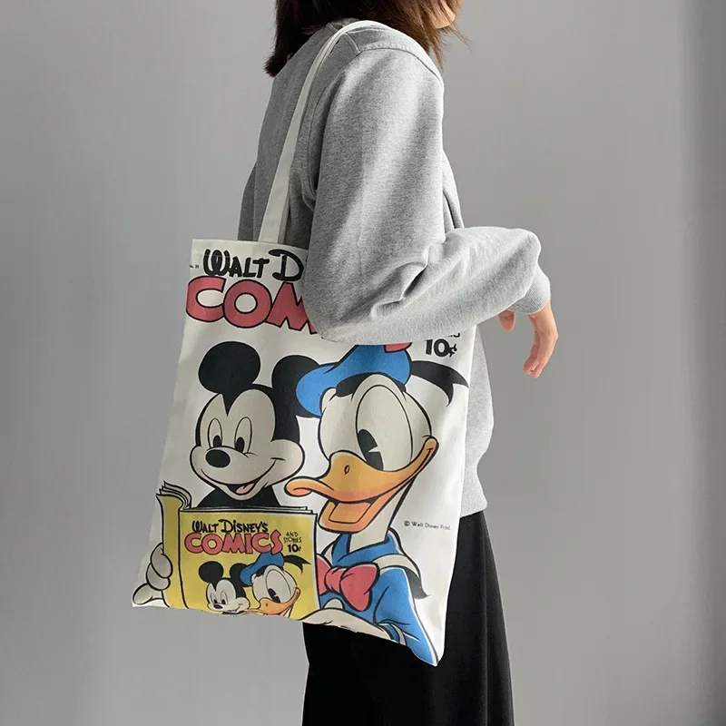 Disney cartoon Minnie Mickey Donald Duck girl shoulder bag handbag canvas large capacity student graffiti school bag