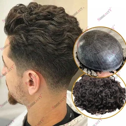 Full Skin 26mm Natural Curly Hair Toupee for Men Machine Injected Cheap Curly Hair Capillary Prosthesis Hair Replacement Wig