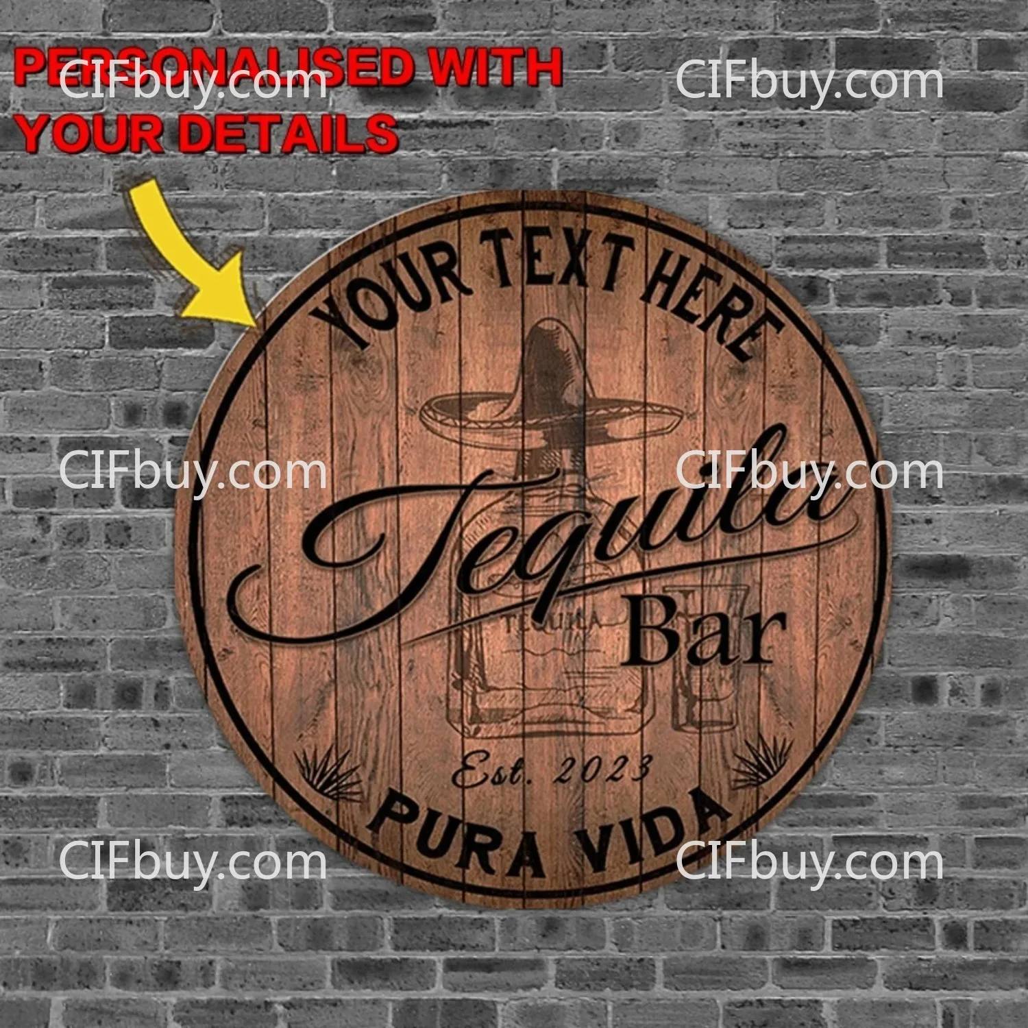 Home Bar Signs - Personalized Tequila Bar Metal Sign 8x8