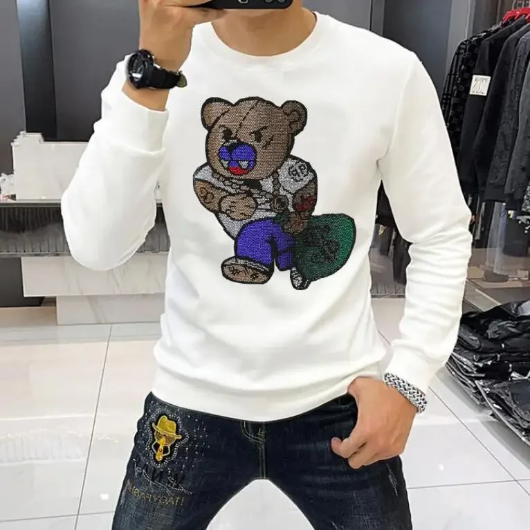 Rhinestones   Men  Anime Sweatshirts Casual  Streetwear  Diamonds  long sleeve Hot drill hoodies  Men's Clothing