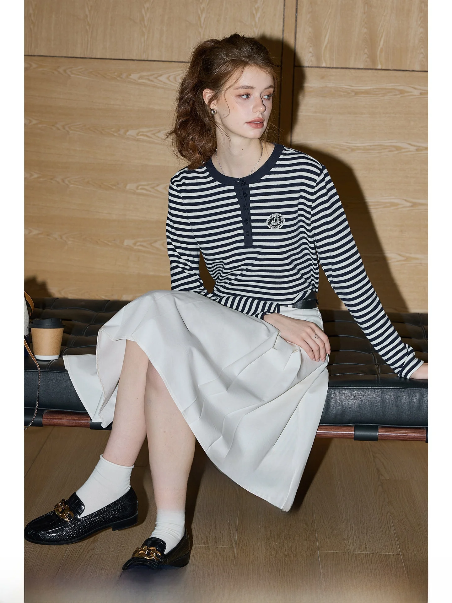 Classic Long Sleeve Striped T-Shirt Women's Autumn Simple round Neck Shoulder Fit Hooded Top Korean Style Comfortable Breathable