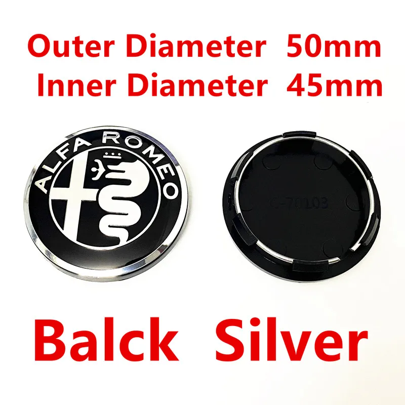 1 2 4 Pcs Black Silver Alfa·Romeo Car Steering Wheel Logo Sticker Decal Front Hood Emblem Rear Trunk Badge Wheel Center Hub Caps