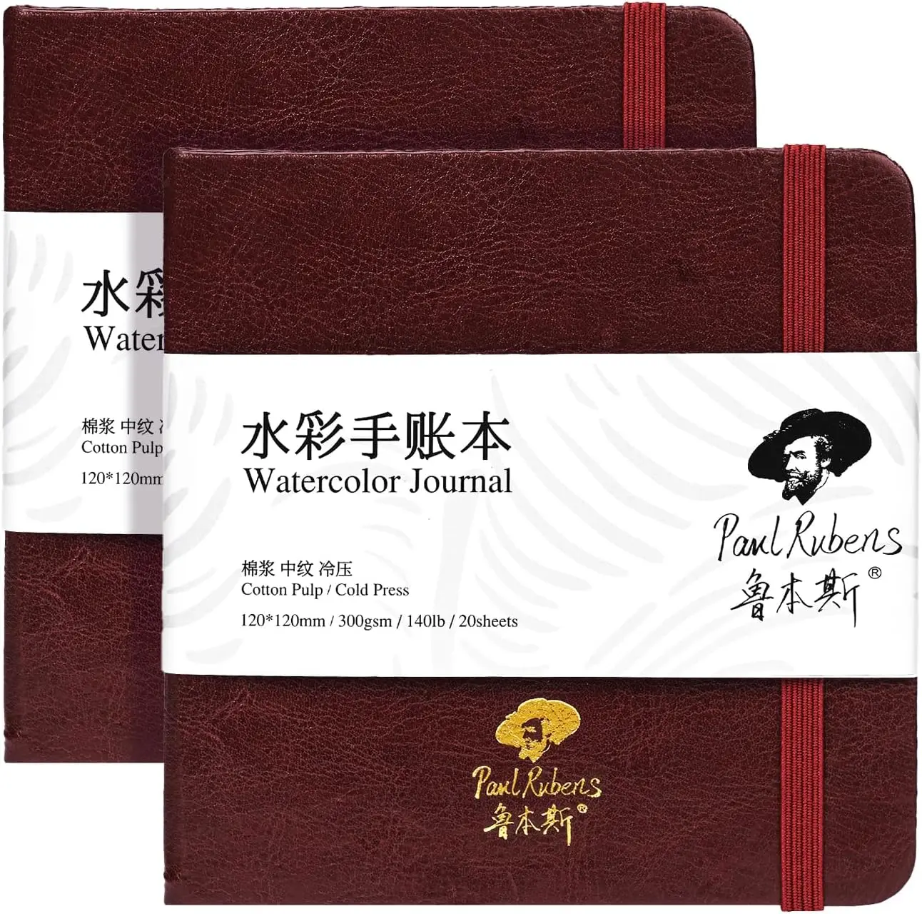 Paul Rubens Square Watercolor Journal,2 Pack 40 Sheets 100% Cotton  Cold Press Watercolor Sketchbook for Watercolors, Gouache