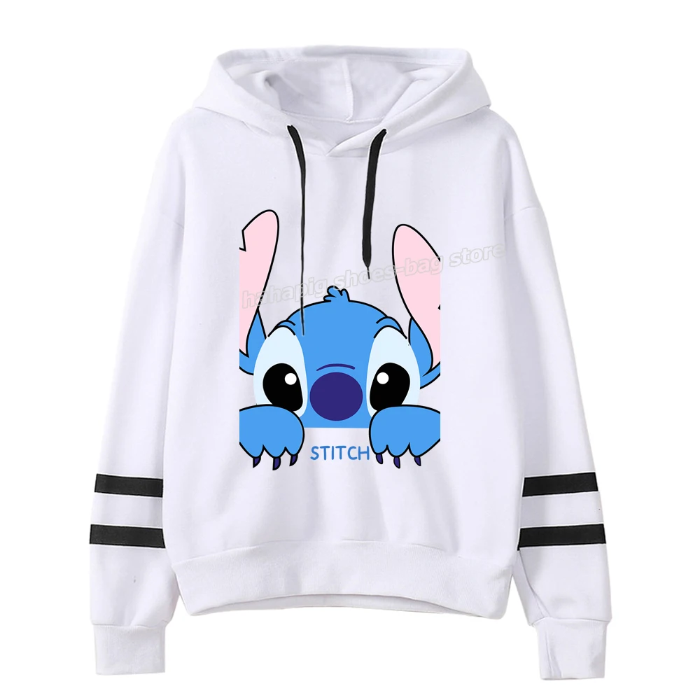 Disney Stitch Women Drawstring Hoodies Female Fashion Patchwork  Hooded Sweatshirt Ladies Autumn Thin Pullover Long Sleeve Shirt