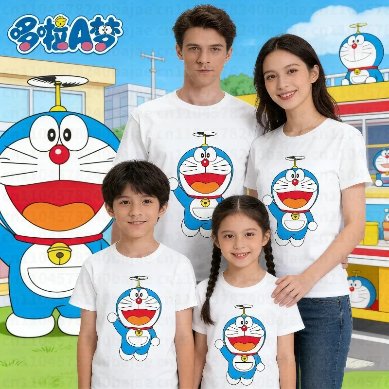 Camiseta de Verano 2026 con Estampado de Doraemon, Camiseta de Manga Corta para Padres e Hijos, Informal, Cómoda y Transpirable