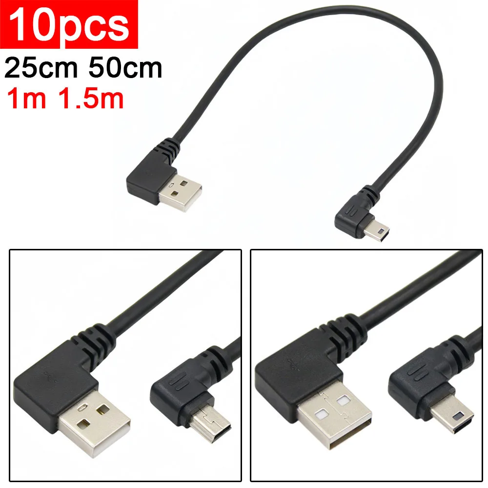 

10pcs 90 degree elbow mini usb B Type 5pin data line up down left right elbow T-port V3 to USB 2.0 Male Data charging cable