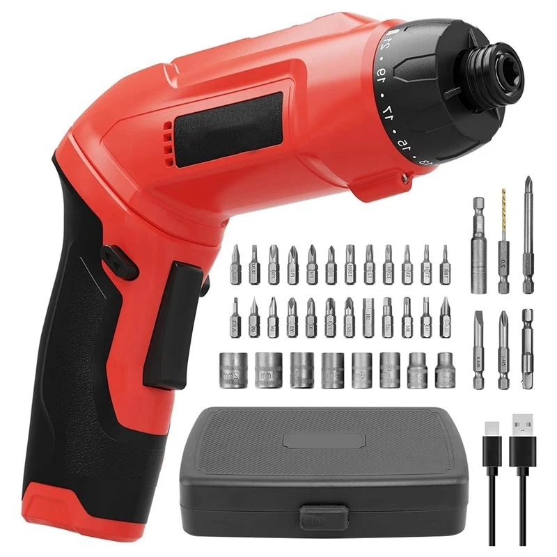 ABYN-Cordless Electric Screwdriver-7.1N. M Rechargeable 38PCS Bits Included 3.6V Pivoting Handle Power Tool