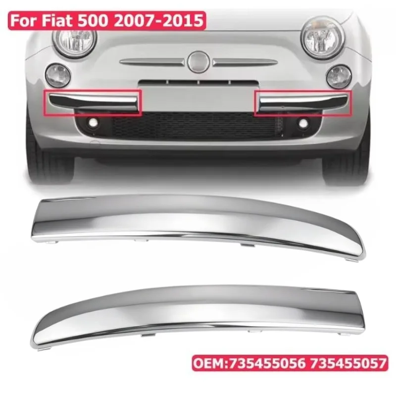 

For Fiat 500 2007-2015 Chrome Silver Front Bumper Lower Trim Moulding Kit Left and Right 735455056 735455057