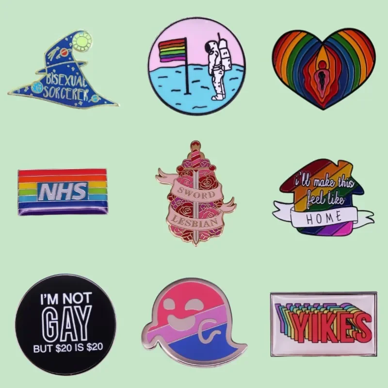 Superior Quality LGBT Rainbow Flag Astronaut Ghost Magic Hat Enamel Badges Lapel Brooches Pins Gay Jewelry Gift Friend Wholesale