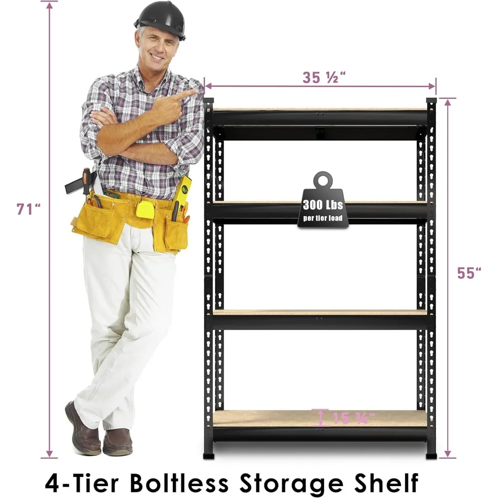 4-laags heavy-duty opbergplanken 36" B x 16" D x 55" H - 2 verpakkingen verstelbare metalen garageplank, staand nut