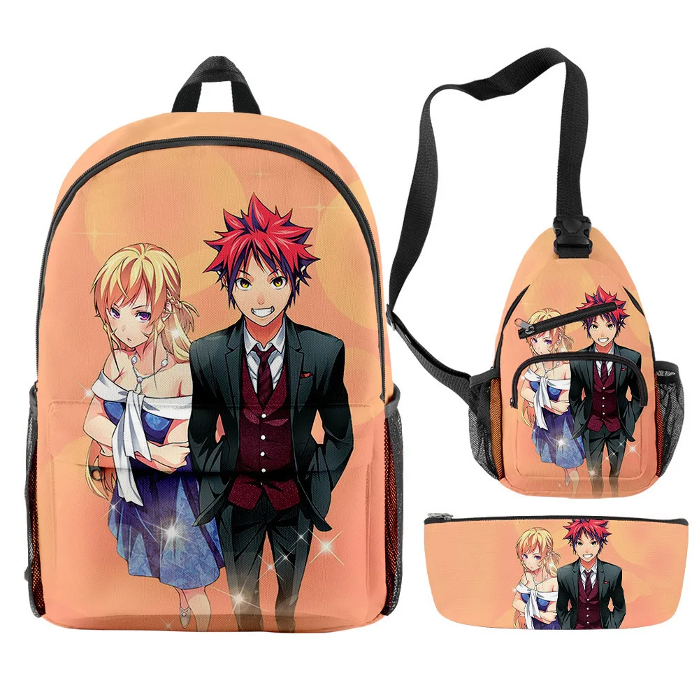 Hip Hop Popular Food Wars Shokugeki No Soma 3D Print 3pcs/Set pupil School Bags Travel Laptop Backpack Chest Bag Pencil Case