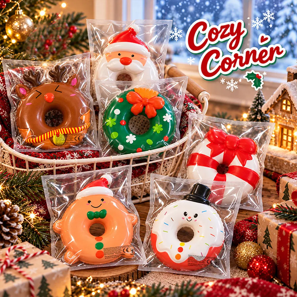 1pc Cute Christmas Doughnut Squishy Toy Santa Snowman Reindeer Stress Relief Squeeze Toy Xmas Gift for Children