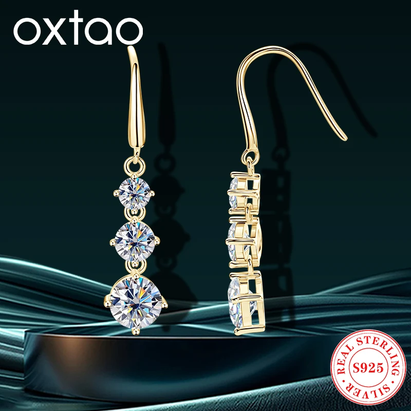 

OXTAO 6,5 мм, 5 мм и 4 мм, оригинальные серьги-крючки с муассанитом для женщин, висячие серьги из стерлингового серебра 925 пробы, темпераментное изготовление ювелирных изделий