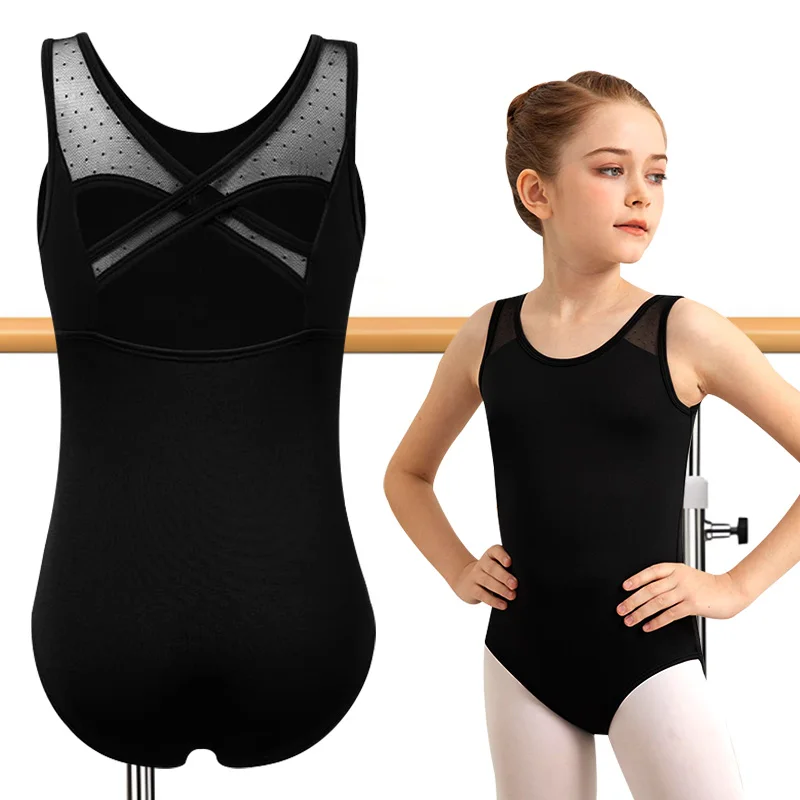 الفتيات أكمام بروتيل الباليه ملابس رقص الجمباز لفتاة الجمباز تانك القمم مع تقاطعات الظهر وبطانة ناعمة ثياب الرقص