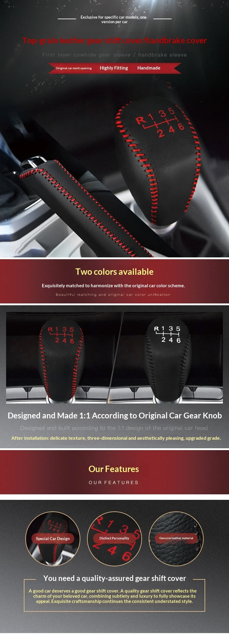 2PCS Zubehör für Kia Sportage 2011-2017 Leder-Schaltknauf-Abdeckung Handbremsenabdeckung PU – Detail 1