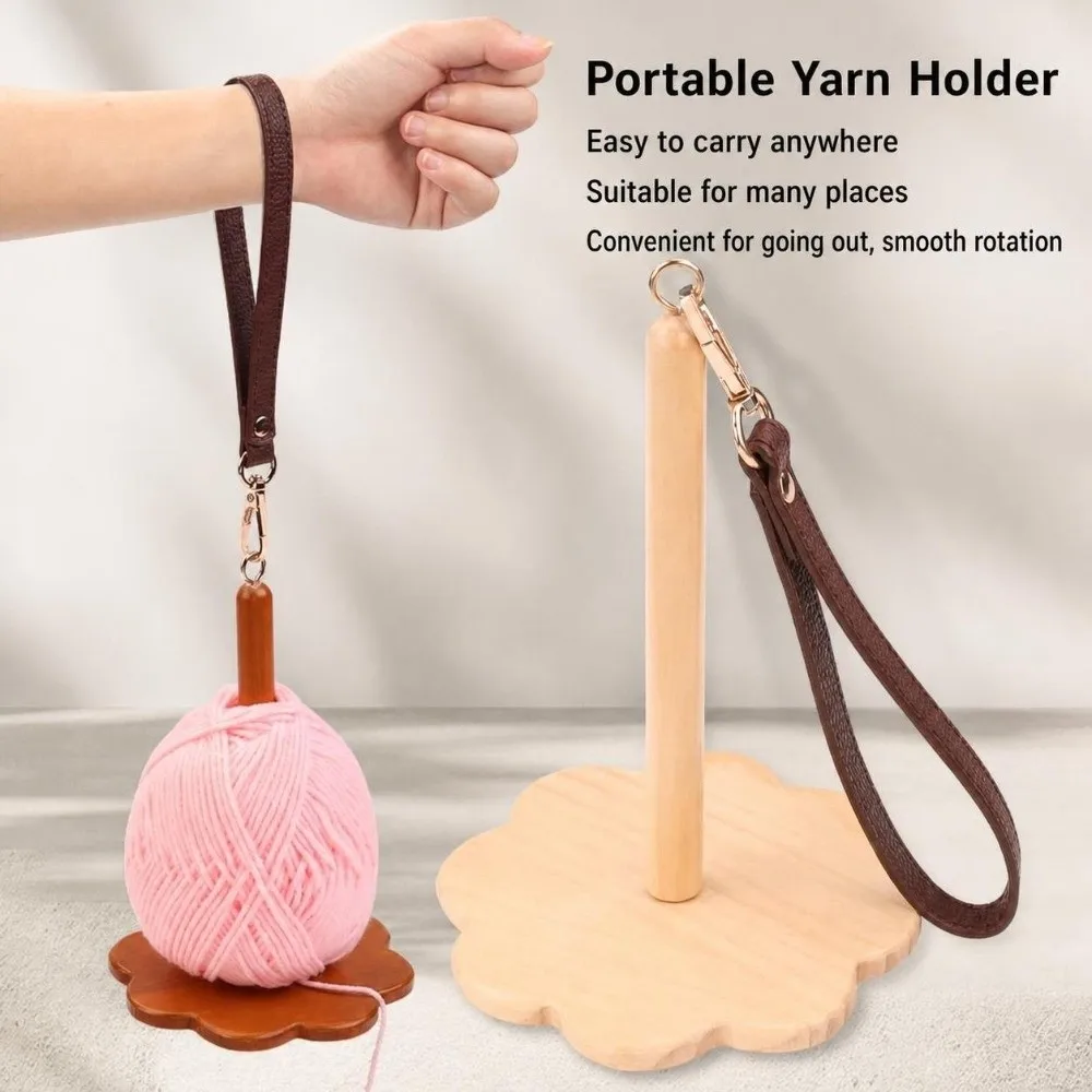Wooden Yarn Holder Rotatable Wrist Strap Yarn Ball Winder Stand Detachable Strap Anti-Tangle Knitting Accessories For Knitters