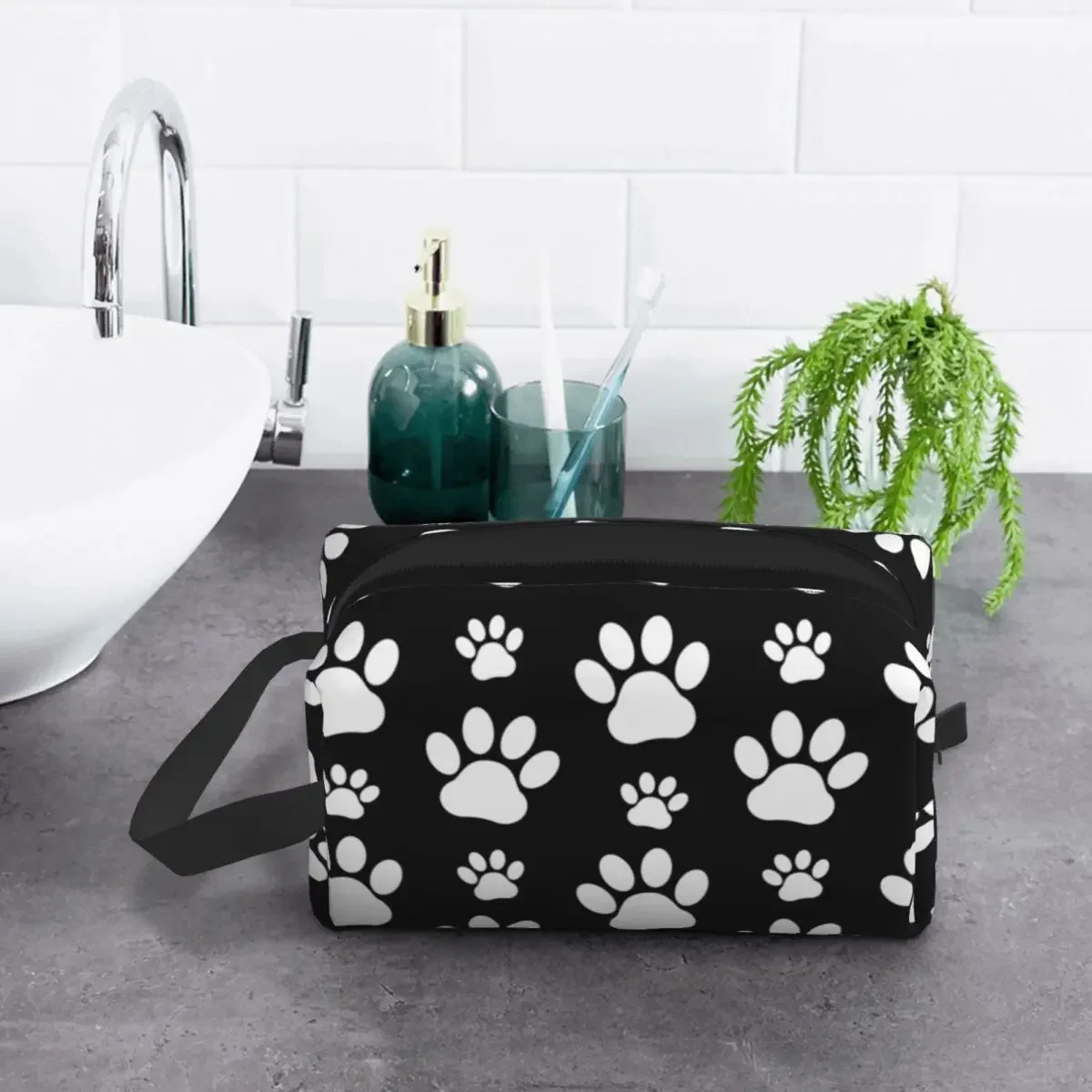 Bolsa de higiene pessoal com estampa de pata bonita para cachorro, viagem, kawaii, patas de cachorro, estampas, maquiagem para animais de estimação, cosméticos para armazenamento de beleza, kit dopp