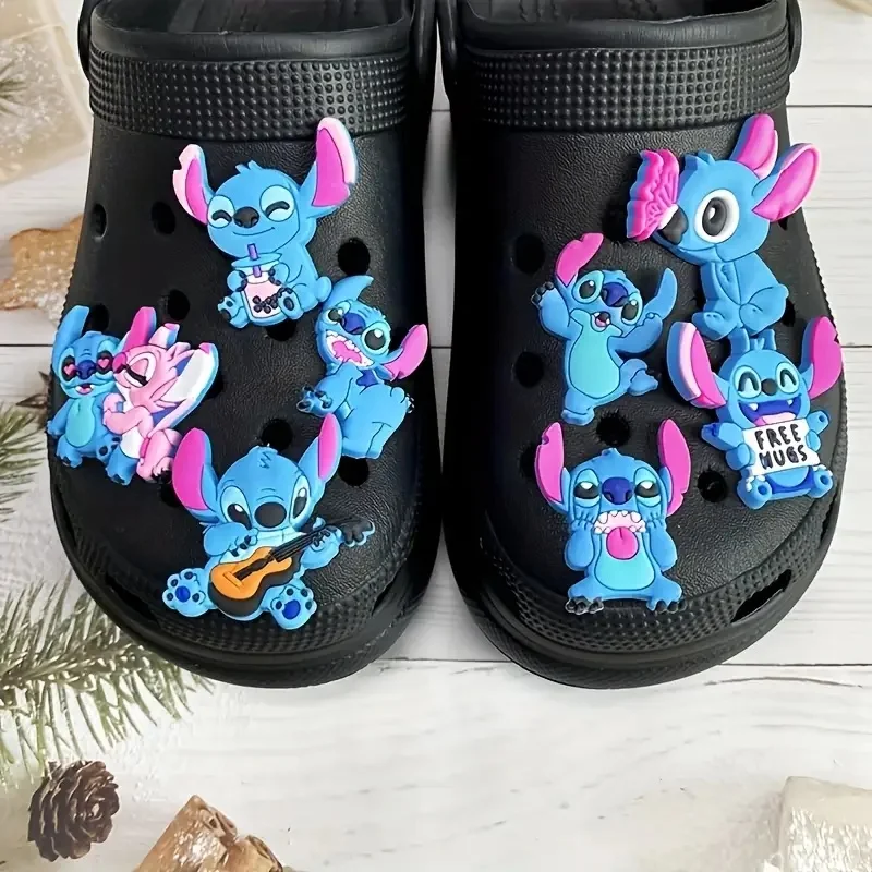 Encantos de sapato Jibbitz Stitch dos desenhos animados para CROCS Conjunto de 8 fivelas de sapato temáticas Disney Stitch removíveis para uso decorativo