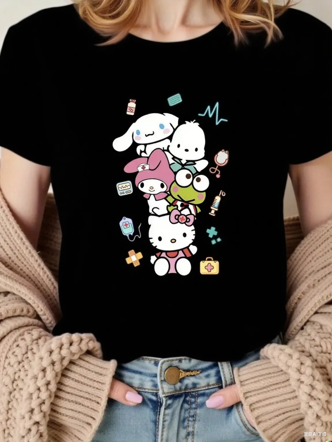 

Sanrio Medical Team Cotton T Shirt Features Cute Sanrio Characters Like Cinnamoroll Pochacco My Melody Keroppi Hello Kitty