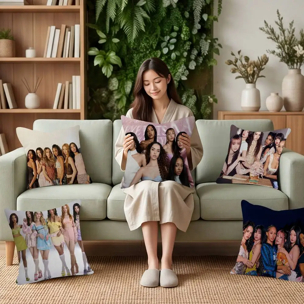Korea Kpop Band K-Katseye 45*45cm Cushion Cover Pillow Cover Decor Pillowcase Home Pillowcase For Couch Pillow Fashion