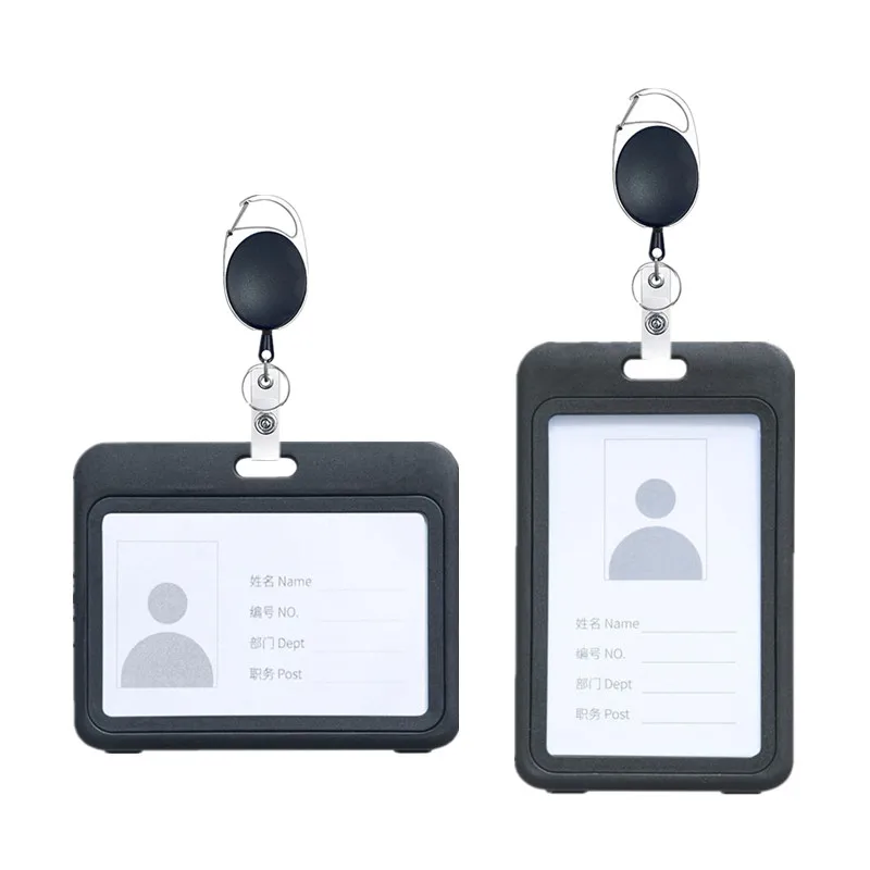 Porte-badge transparent double face avec clip, étui à manches pour permis de travail, étiquette d'identité, porte-carte de travail, nom, bobine, 1 ensemble