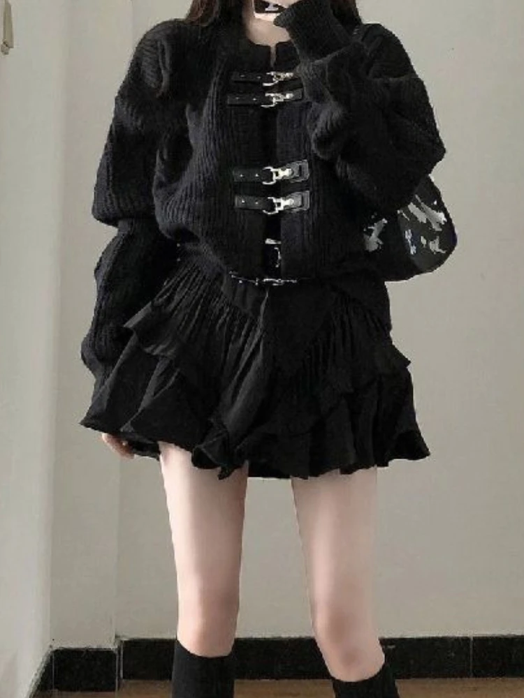 

Корейский свитер в уличном стиле, кардиган, пальто, женское пальто + японская осенне-зимняя свободная юбка трапециевидной формы, новинка 2023 года, комплекты из двух предметов