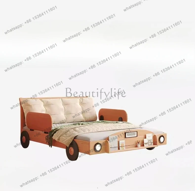 

Car bed Solid wood with guardrail Bedside lamp Bedroom Beech Japanese single bed