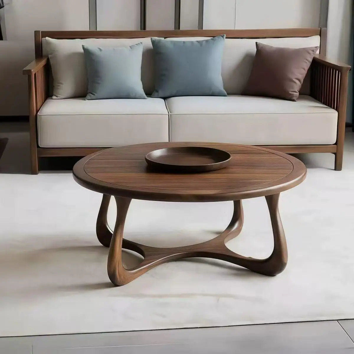 Black walnut coffee table combination Modern simple villa  living room Solid wood tea table