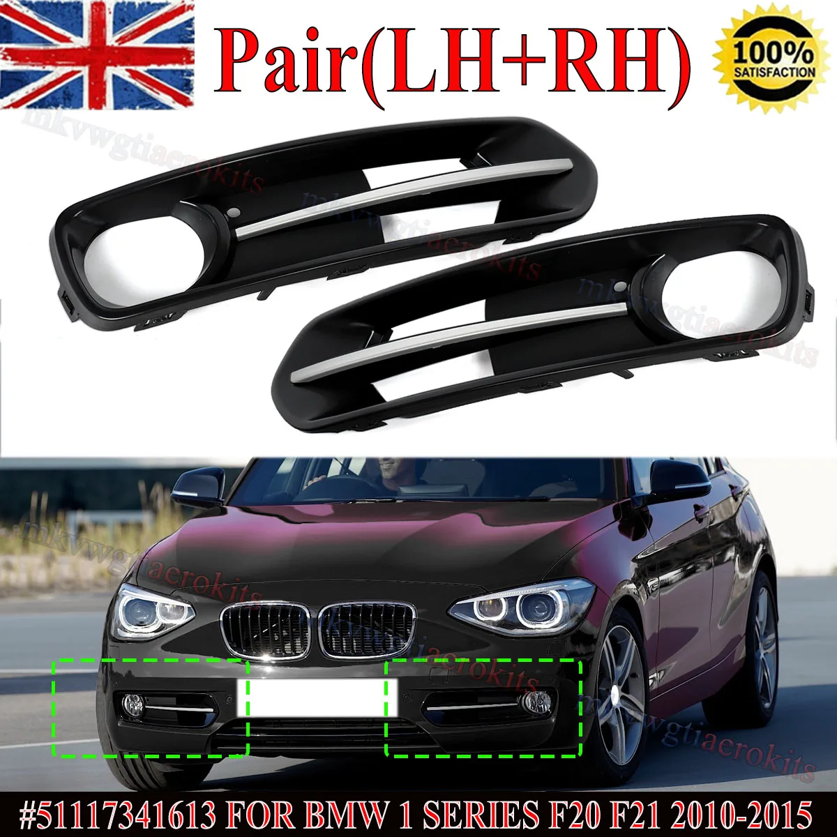 

Front Bumper Fog Light Grilles for BMW 1 Series F20 F21 2011 2012 2013 2014 Fog Lamp Cover Shade Cover 51117341613 51117341614