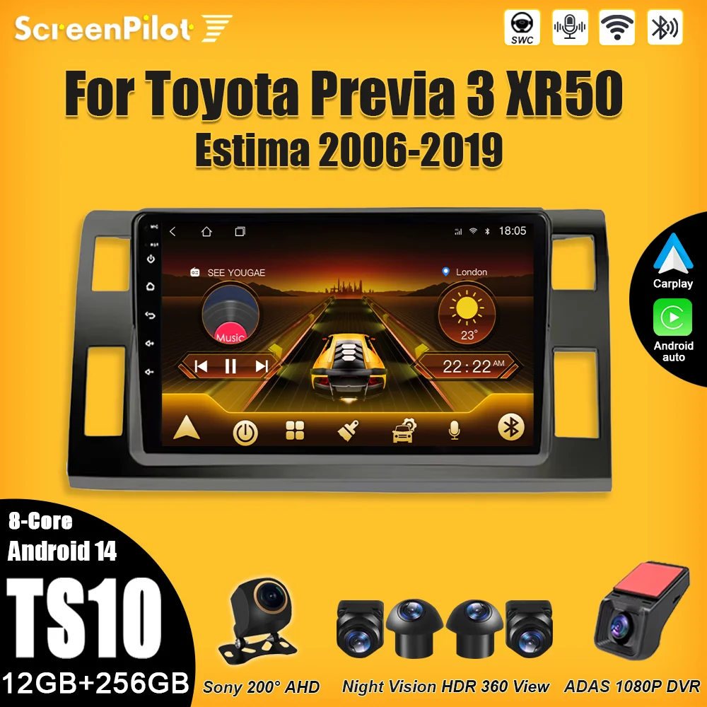 For Toyota Previa 3 XR50 Estima 2006 2007 2008-2019 Android 16  Car Radio Multimedia Video Player Carplay Bluetooth Touch Screen