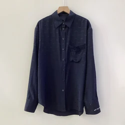 Zadig Women Shirt New Fashion Wing Jacquard Design Loose Blouse Female Chic Silk Jacquard Long Sleeve Navy Blue Blouses Tops