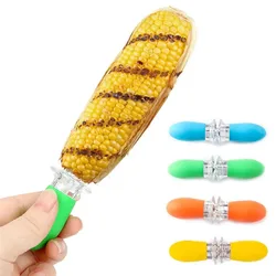 1 pair Stainless Steel Corn Cob Holders with Silicone Handle & Convenient Butter Spreading Tool