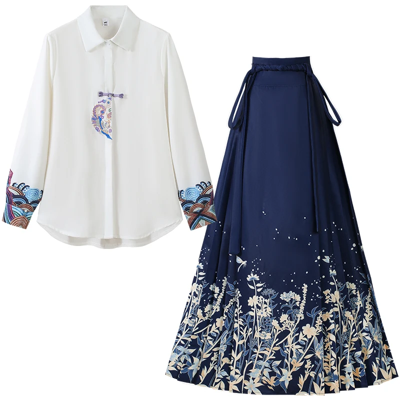 

New Chinese Design Long Sve irt Women's Autumn 2025 Faionable Versatile National Sle Improved Ma Face Skirt