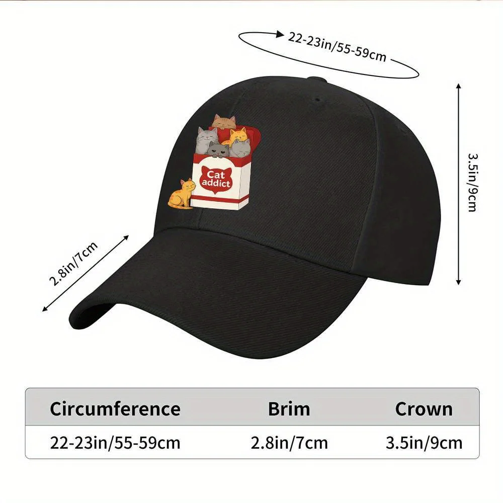 Cat Addict Box Graphic Baseball Cap Adjustable Unisex Sporty Outdoor Casual Hat